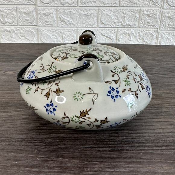 Pier 1 Tomoko Teapot w/ Removable Lid Metal Handle Hand-Painted Porcelain White - Picture 5 of 6